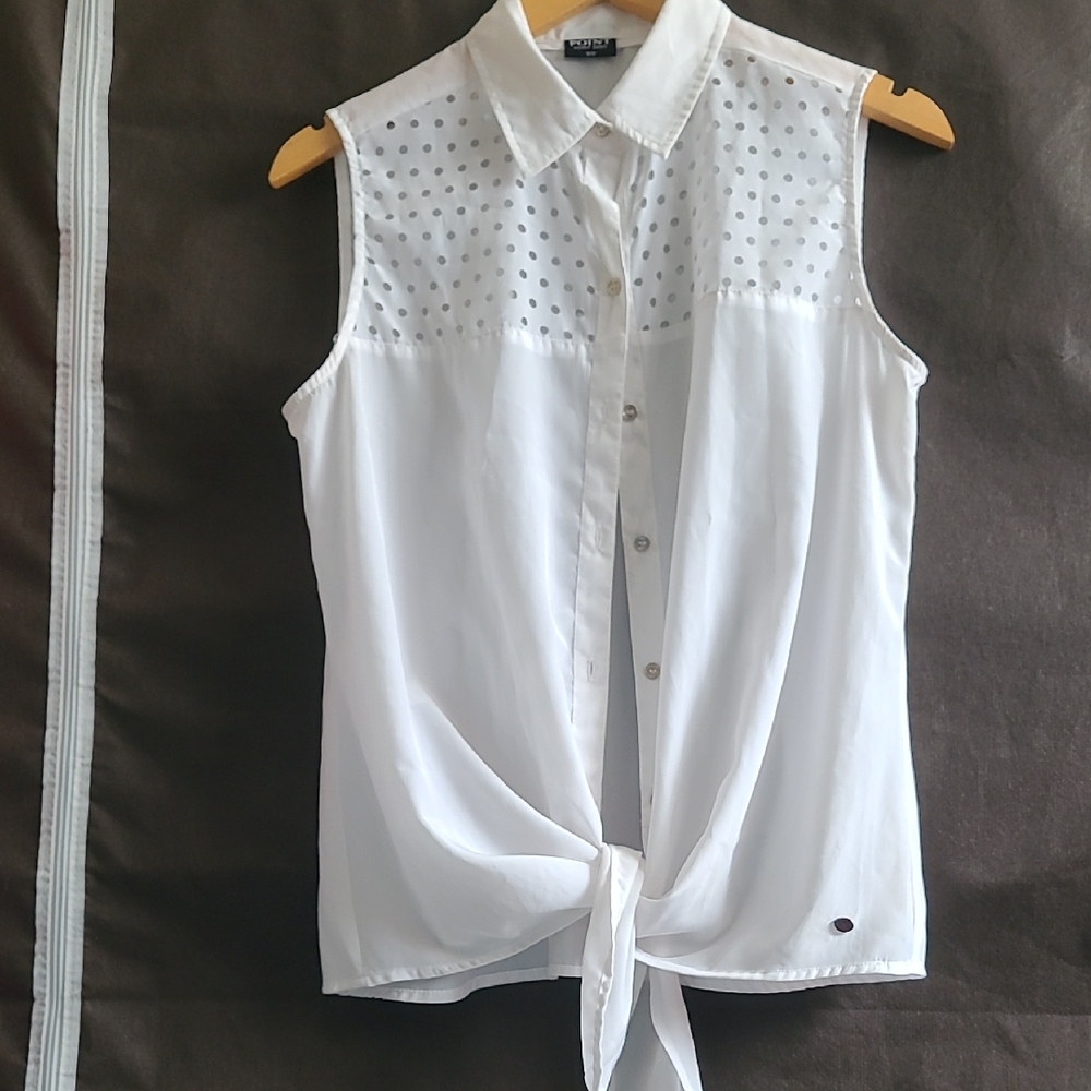Point Zero White Sleeveless Tie-Front Blouse